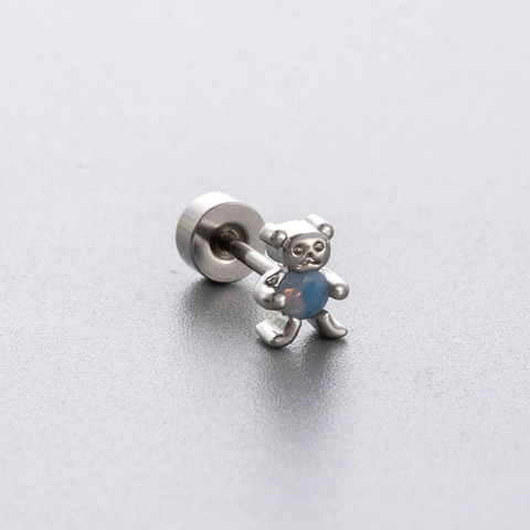 Cartilage Stud Earrings Titanium Stainless Steel Screw Back Blue Cubic Zirconia Piercing Jewelry Bowknot Bear Dragon Claw