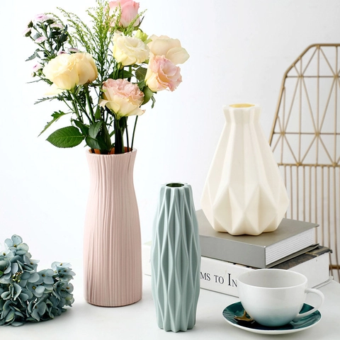 Nordischer Stil Kunststoff Blumenvase Geometrisches Origami Design Imitation Keramik Anti Fall Desktop Deko Home Office