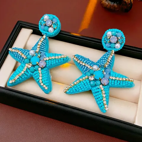 Zeester Hangende Oorbellen Met Zilveren Oorsteker Handgemaakte Kralen Strass Boho Vakantie Sieraden Voor Vrouwen