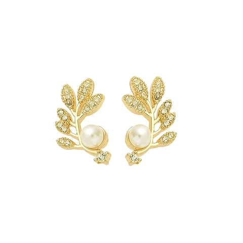 925 Sterling Silver Post Leaf Pearl Zirconia Stud Earrings For Women Elegant Gold Silver Color Inlaid Earrings Jewelry