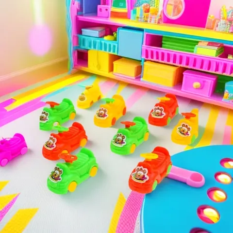 Mini Auto Giocattolo A Espulsione Plastica Catapulta Veicolo Orso Cartone Animato Colorato Gioco Da Tavolo Novità Regalo Bambini