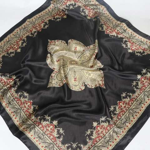 Foulard Carré Rétro Imprimé Paisley Pour Femmes Sensation Soie Satin Bandana Élégant Motif Baroque Écharpe Mode Hijab Châle