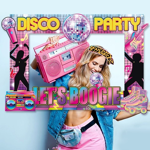 Retro Disco Party Fotorequisiten Papier Karton Neon 70er 80er Stil Fotorahmen Handheld Geburtstag Boogie Nacht