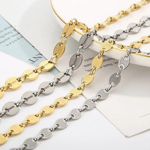 Collar Cadena Grano De Café Chapado En Oro 18K Acero Inoxidable Eslabón Nariz De Cerdo Minimalista Tendencia Joyería Hip Hop