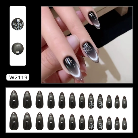 Cat Eye Aufpressnägel Dunkle Galaxie Schneeflocke Mandelform ABS Künstliche Falsche Nägel Für Frauen