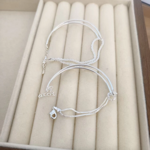 Silver Plated Copper Knotted Double Chain Bracelet Minimalist Design Adjustable Bangle For Women Fashion Jewelry Gift