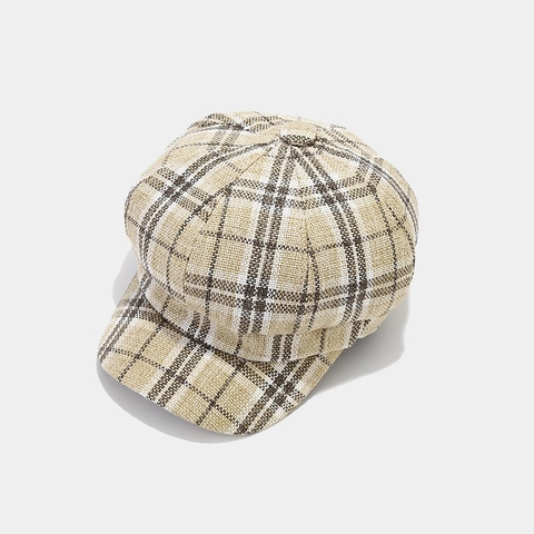 Gorra Newsboy De Cuadros Algodón Lino Transpirable Sombrero Octogonal Ajustable Verano Protección Solar Aire Libre Retro