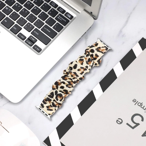 Scrunchie Watch Band Elastic Fabric Patterned Leopard Floral Polka Dot Replacement Strap For Smartwatch Women Fashion