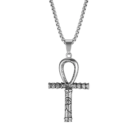 Vintage Stainless Steel Pendant Necklace For Men Retro Punk Gothic Alloy Cross Animal Skeleton Pendant Box Chain Jewelry
