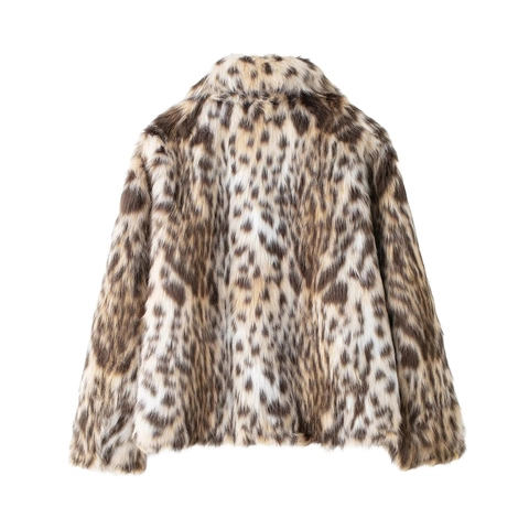 Dames Jas Van Kunstbont Luipaardprint Lange Mouwen Revers Casual Mode Warme Winterjas Bovenkleding Met Dierenprint