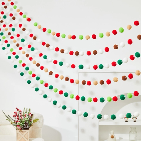 Christmas Pompom Garland DIY Material Kit Colorful Wool Felt Ball String Wall Hanging Festive Decor For Holiday Party
