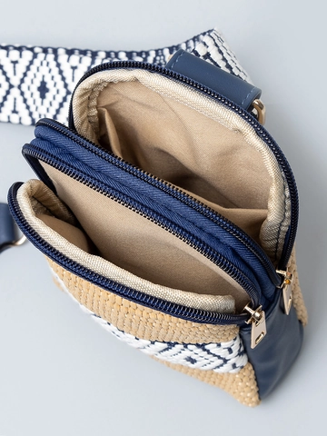 Women Straw Woven Crossbody Bag Summer Beach Vacation Small Phone Purse With Bohemian Geometric Strap Contrast Color