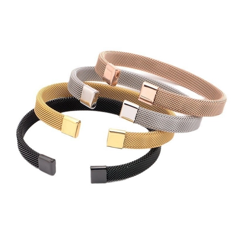 Brazalete Abierto De Malla Trenzada De Acero Inoxidable Minimalista Para Hombres Mujeres Joyería De Metal Pulido En Forma De C