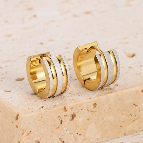 Gemischte Gold Silber 304 Edelstahl Huggie Hoop Ohrringe Mehrlagig Texturiert Geometrisch Modeschmuck Für Damen