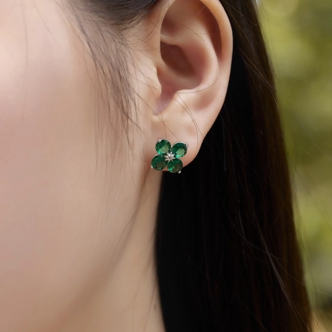 925 Sterling Silver Clover Stud Earrings Shiny Zirconia Inlaid Four Leaf Clover Round Earrings Jewelry For Women Gift