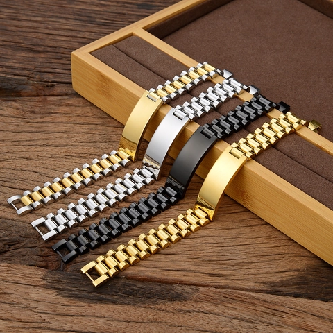 Bracciale ID in Acciaio Inossidabile 304 a Cinturino d'Orologio Catena con Piastra Metallica Liscia Gioielli per Uomo Donna