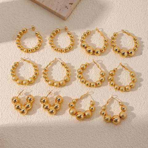 Orecchini a Cerchio in Rame Dorato con Perline Stile Francese per Donna Orecchini Sfera Lucidi Opachi Minimalisti Gioielli Moda