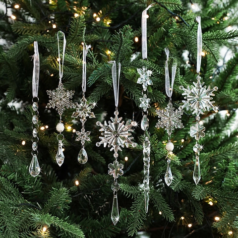 Ornements De Noël Flocon Neige Acrylique Transparent Pendentifs Glaçons Cristal Décoration