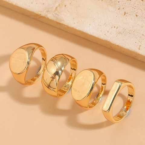Anelli A Sigillo Geometrici Minimalisti In Rame Placcato Oro 14K Gioielli Da Dito Lucidati Per Donna Moda