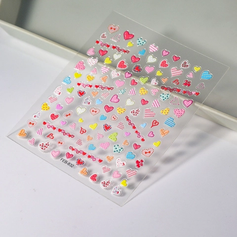 5D Embossed Heart Nail Art Stickers Adhesive 3D Japanese Sweet Candy Colored DIY Decoration For Women And Kids