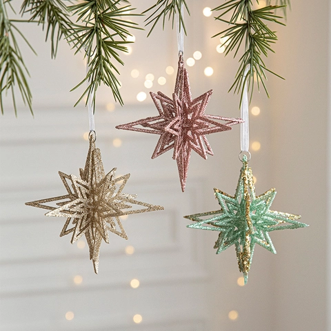 Ornamenti Appesi Stella Di Natale Plastica 3D Glitter Paillettes Per Albero Festa Casa Decorazione Festiva