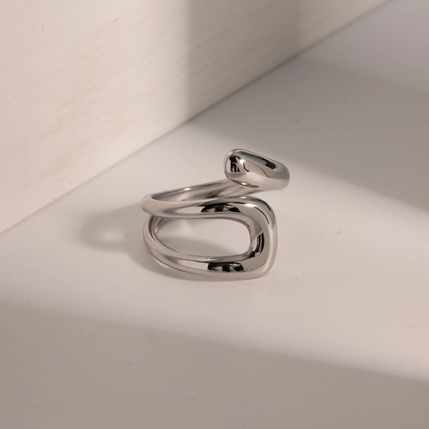 Minimalistischer Unregelmäßiger Hohler Offener Ring Edelstahl Geometrisch Flüssige Kurve Band Schmuck Für Frauen
