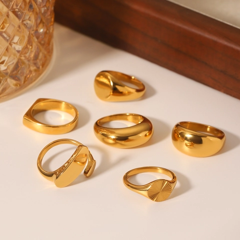 Anelli Minimalisti In Acciaio Inossidabile Da Donna Oro Lucido Geometrico Cupola Sigillo Gioielli Antiappannamento
