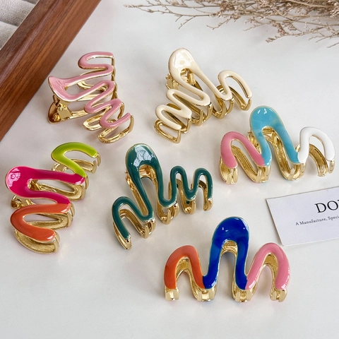 Molletta Per Capelli In Lega Elegante Forma A Onda Geometrica Smalto Accessorio Per Donna