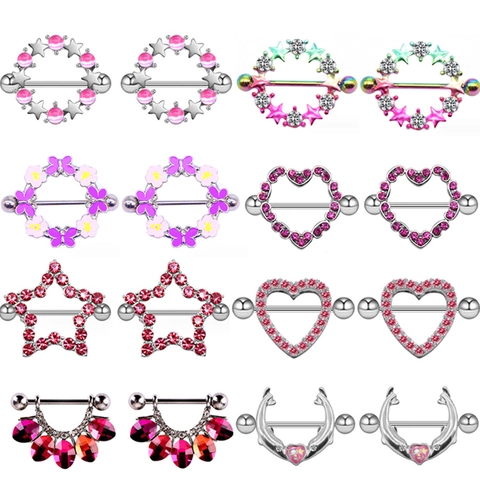 Anelli Per Capezzoli Acciaio Inossidabile Cuore Farfalla Stella Zirconia Gioielli Piercing Barbell Per Donne