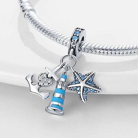 Silver Plated Ocean Theme Marine Life Charms Enamel Dolphin Crab Seahorse Zirconia Pendants For DIY Bracelet Jewelry Making