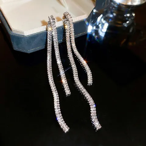 Orecchini Pendenti Lunghi A Nappa Per Donna Zircone Brillante Gioielli Eleganti Con Perno In Argento Festa Di Lusso