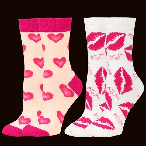 Chaussettes Mi-mollet de la Saint-Valentin pour Femmes Hommes Mélange de Coton Motif Imprimé Cœur Lèvres Tricotées Respirantes Chaussettes Cadeau