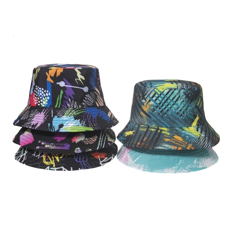 Polyester Printed Graffiti Bucket Hat Summer Sun Protection Foldable Beach Travel Streetwear Casual Fisherman Cap