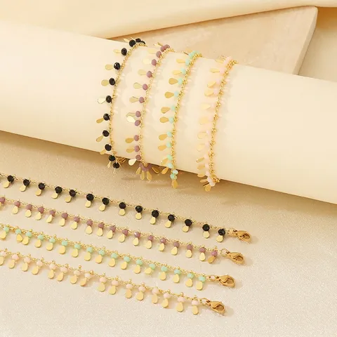 Gioielli Di Moda Da Donna Collana E Bracciale In Rame Tonalità Oro Pendenti A Goccia D'acqua Perline Colorate Accessori