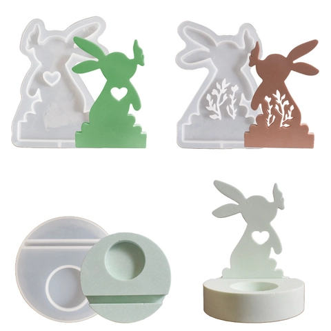 Stampo In Silicone Coniglio Di Pasqua Per Portacandele DIY Colata Di Resina Gesso Cuore Cavo Fiore Decorazione Casa