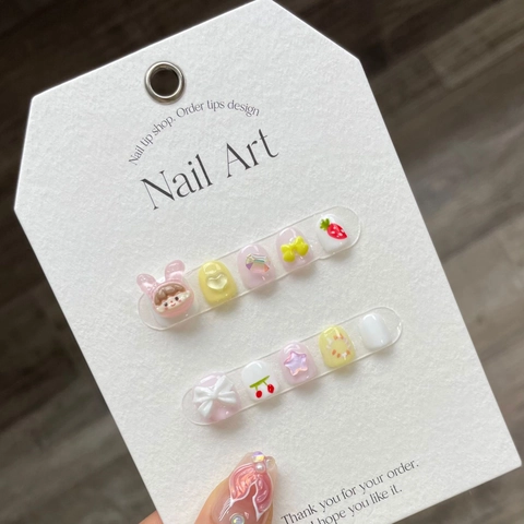 Faux Ongles Faits Main Pour Enfants Design Lapin Nœud Fraise Cerise Ongles Courts Ronds Pour Petites Filles