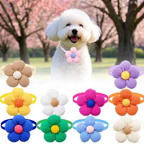 Pet Flower Collar Decoration Corduroy Knit Colorful Adjustable Neck Strap For Small Dogs Cats Puppy Kitten Accessory