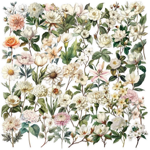 50 Stück Vintage Transparent PET Blumen Aufkleber Wasserdicht Botanische Pflanze Dekorative Sticker Für Scrapbooking DIY Journal Tagebuch Laptop Notizbuch