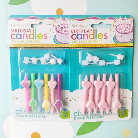 Heart Shaped Birthday Candles Colorful Flower Wax Cake Toppers With Holders For Party Decoration
