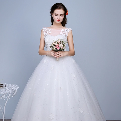 Off-Shoulder Spitze Hochzeitskleid Bodenlang Tüll Ballkleid Elegant Brautkleid Plus Size Blumenstickerei