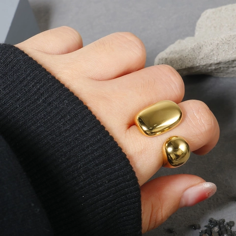 Irregulärer Geometrischer Chunky Ring Edelstahl Verstellbares Offenes Design Minimalistischer Trendiger Schmuck Für Damen