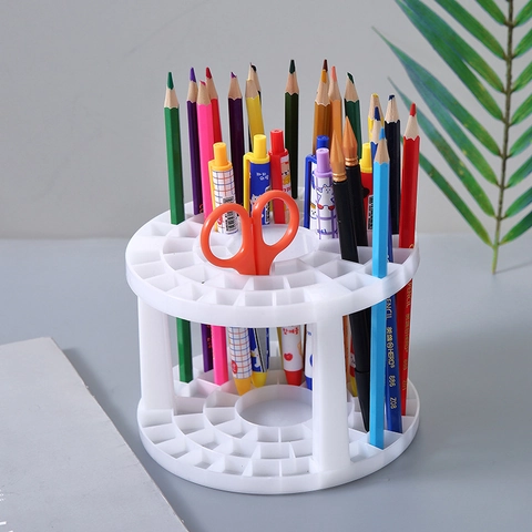 Round Multi Hole Desktop Storage Rack Plastic Pen Holder Makeup Brush Organizer Stationery Display Stand