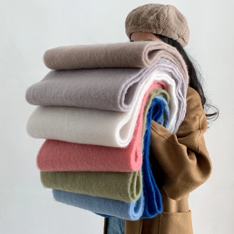 Sciarpa Invernale In Mohair Spessa Calda Tinta Unita Lungo Scialle Con Frange Per Donna Elegante Morbido Effetto Cashmere