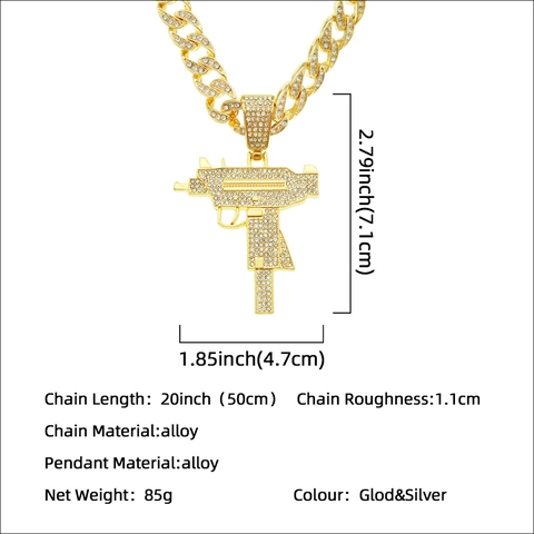 Collana Con Pendente Pistola Hip Hop Lega Strass Catena Cubana Gioielli Streetwear Da Uomo