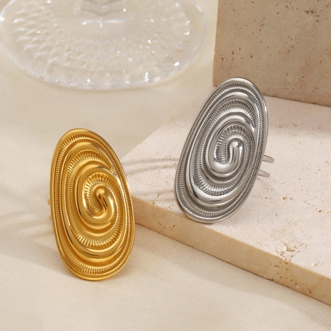 Edelstahl Oval Spiral Ring Damen Klobig Vortex Texturiert Geometrisch Statement Offener Fingerring Hip Hop Schmuck