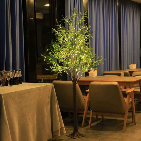 Artificial Olive Tree LED Lighted Faux Satin Decorative Plant Warm White Light USB Powered For Home Wedding Party