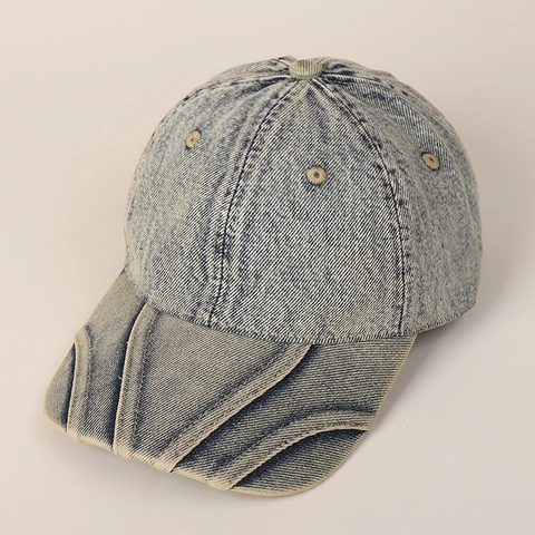 Berretto Da Baseball In Denim Lavato Retro Distressed Tesa Multistrato Cotone Regolabile Cappello Da Sole Vintage Unisex