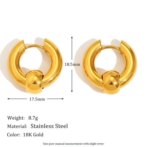 Pendientes de Aro con Cuentas de Acero Inoxidable para Mujer Chapados en Oro de 18K Diseño de Nicho Estilo Conmutador