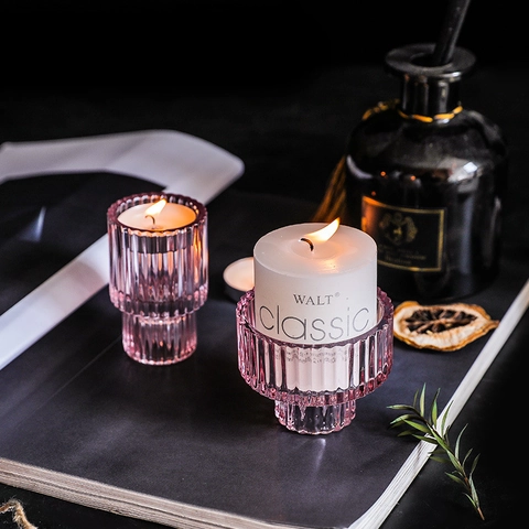 Glass Candle Holder Ribbed Vertical Striped Dual Use For Taper And Tea Light Nordic Vintage Dinner Table Wedding Party Decor