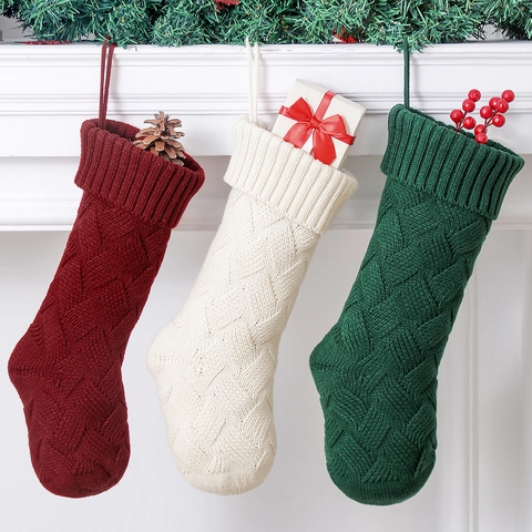 Calza Di Natale In Maglia Acrilica Trecce Grande Decorazione Da Appendere Per Camino Festa Classica